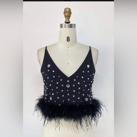 Feathery Crystal V-Neck Cami Top - Picture 2 of 3